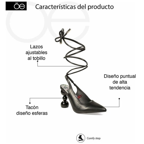 Zapatilla con Tacón Esferas y Lazo Ajustable Negra Cloe
