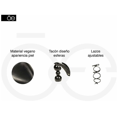 Zapatilla con Tacón Esferas y Lazo Ajustable Negra Cloe