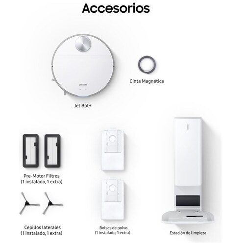 Aspiradora Robot Blanco Jetbot+ con Sensor Lidar Estación de Carga Y Limpieza Samsung