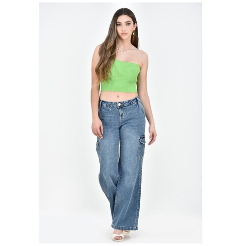 Blusa Corta de Punto de un Solo Hombro Ferriano para Mujer