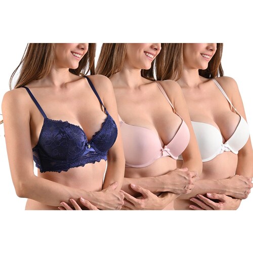Set de 3 Brasier Lisos y con Encaje Daisy Fuentes