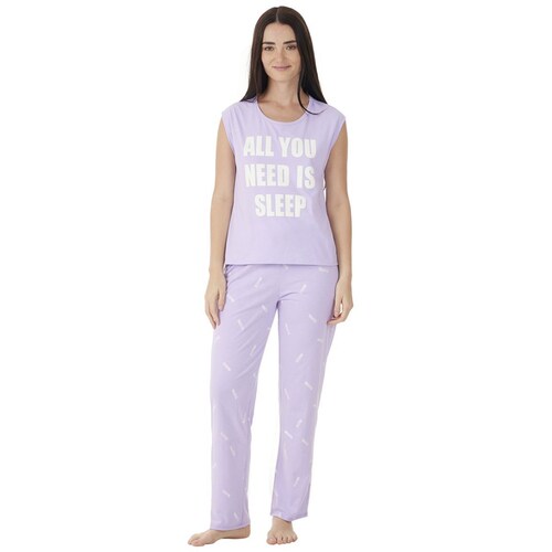 Pijama Sin Mangas Y Pantalón de Algodón Tops & Bottoms para Mujer