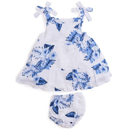 Conjunto para Bebé 2 Piezas Vestido de Tirantes Y Calzón Estampado Flor Azul Being 2 Nice