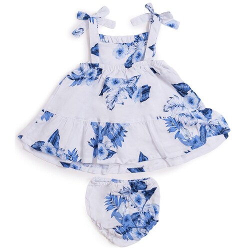 Conjunto para Bebé 2 Piezas Vestido de Tirantes Y Calzón Estampado Flor Azul Being 2 Nice