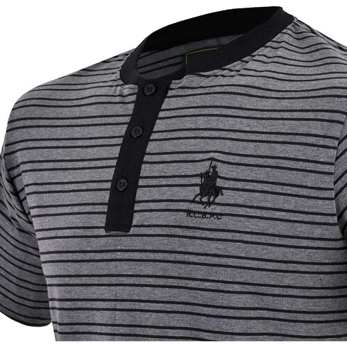 Playera Tipo Henley Polo Club Diseño a Rayas para Hombre