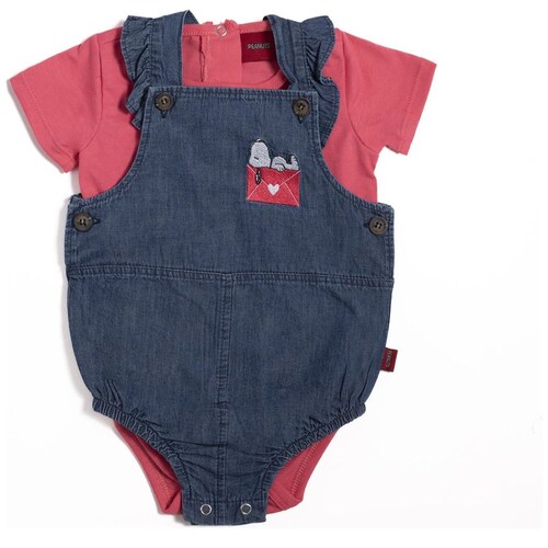 Conjunto para Bebé 2 Piezas Peto Corto Pañalero Manga Corta Lazy Snoopy
