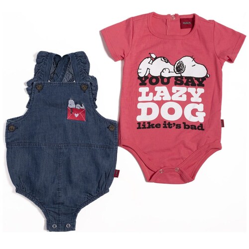 Conjunto para Bebé 2 Piezas Peto Corto Pañalero Manga Corta Lazy Snoopy