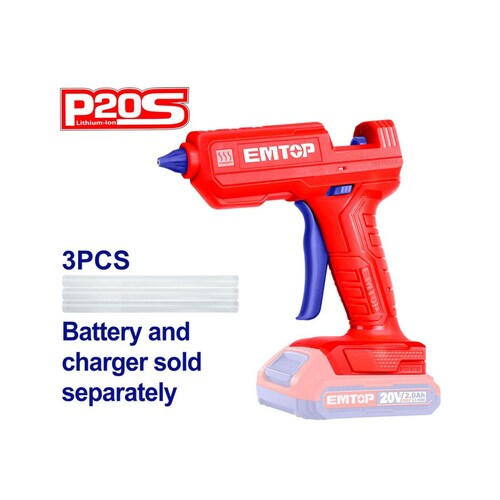 Kit Pistola de Silicón Inalámbrica Recargable 20V Emtop