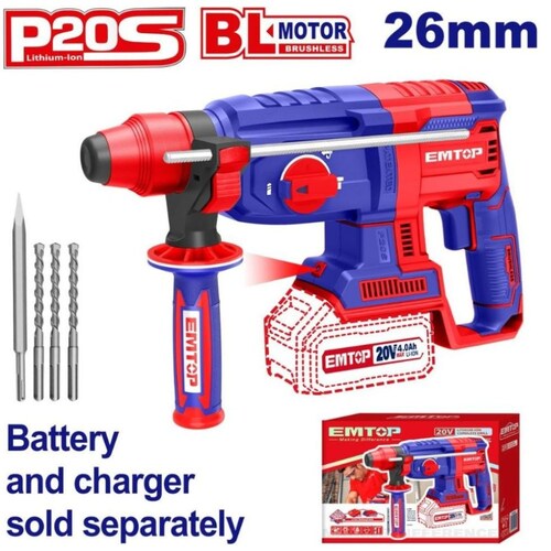 Kit Rotomartillo Inalámbrico 20V Brushless Emtop