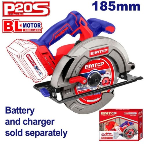 Sierra Circular de Mano Inalámbrica de 20V, Brushless Emtop