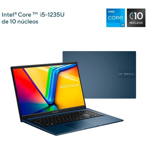 Laptop Asus Vivobook X1504Za-Nj972W Ci5 1235U 16G 512G Azul + Mochila y Mouse
