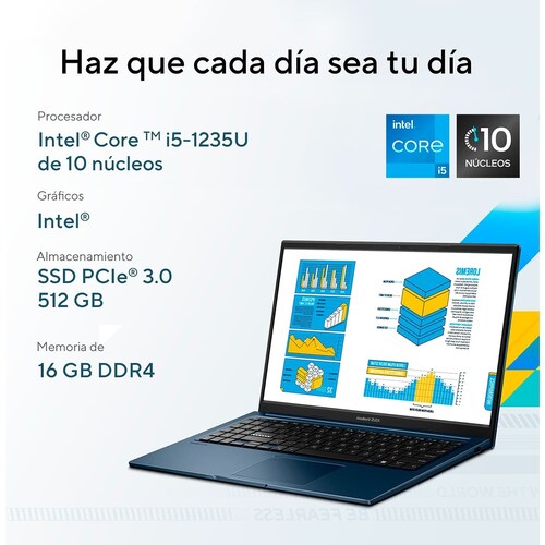 Laptop Asus Vivobook X1504Za-Nj972W Ci5 1235U 16G 512G Azul + Mochila y Mouse