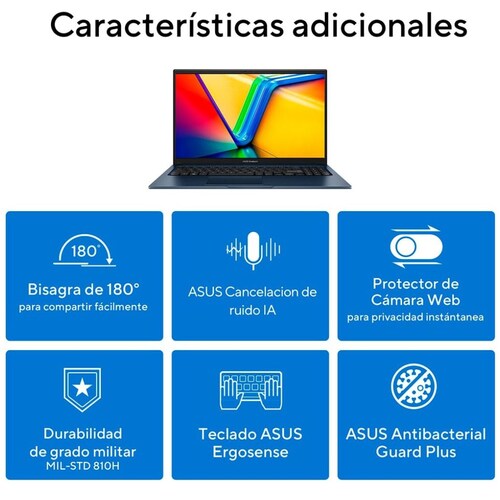 Laptop Asus Vivobook X1504Za-Nj972W Ci5 1235U 16G 512G Azul + Mochila y Mouse