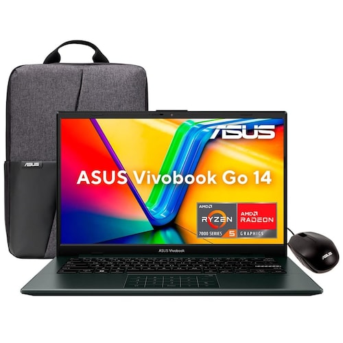 Laptop Asus Vivobook E1404Fa-Nk341W R5 7520U 8G 512G Negra + Mochila y Mouse