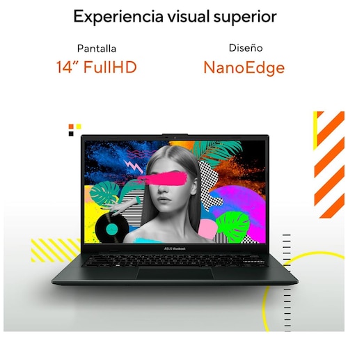Laptop Asus Vivobook E1404Fa-Nk341W R5 7520U 8G 512G Negra + Mochila y Mouse