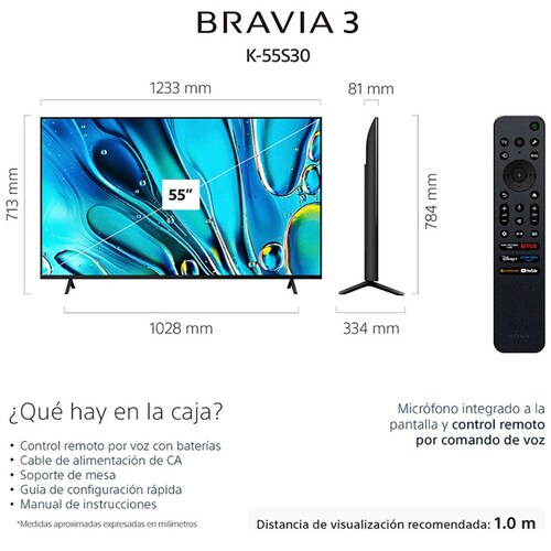 Pantalla Led Sony Bravia 3 55 Pulgadas 4K Hdr Google Tv K-55S30