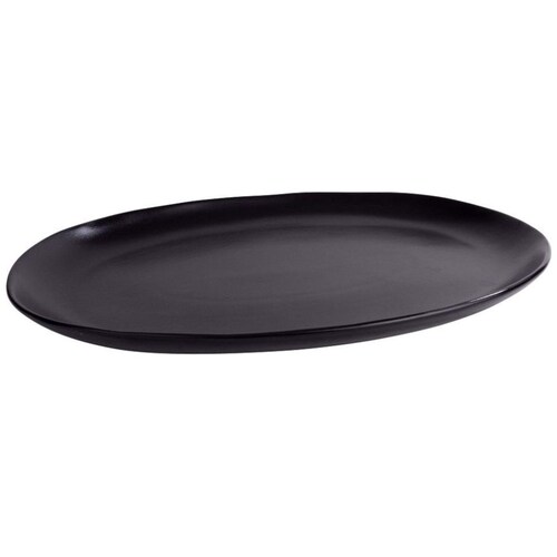 Platón Negro Ovalado Fork Esmalte Solido