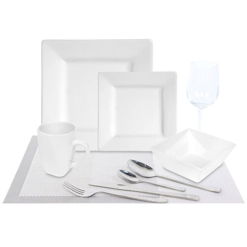 Vajilla de 40 Piezas Blanca Cuadrada para 4 Personas Home & Details