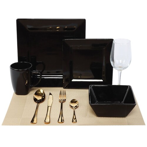 Vajilla de  40 Piezas  Cuadrada Negra para 4 Personas Home & Details