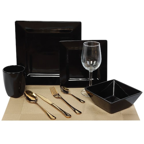 Vajilla de  40 Piezas  Cuadrada Negra para 4 Personas Home & Details