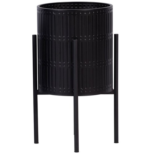 Home Nature Macetero Grande Negro con Soporte de Metal 58.4*35.5*35.5 Cm