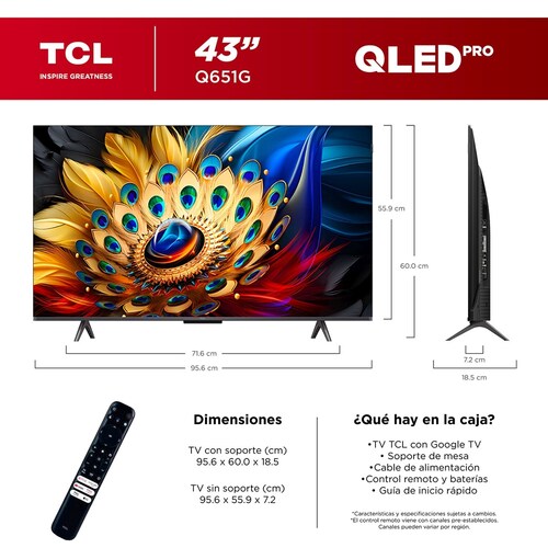 Pantalla Qled Tcl 43 Pulgadas 4K Google Tv 43Q651G