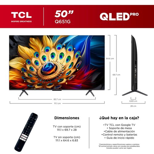 Pantalla Qled Tcl 50 Pulgadas 4K Google Tv 50Q651G