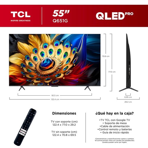 Pantalla Qled Tcl 55 Pulgadas 4K Google Tv 55Q651G