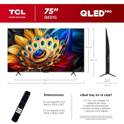 Pantalla Qled Tcl 75 Pulgadas 4K Google Tv 75Q651G