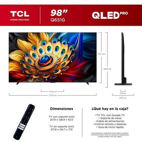 Pantalla Qled Tcl 98 Pulgadas 4K Google Tv 98Q651G