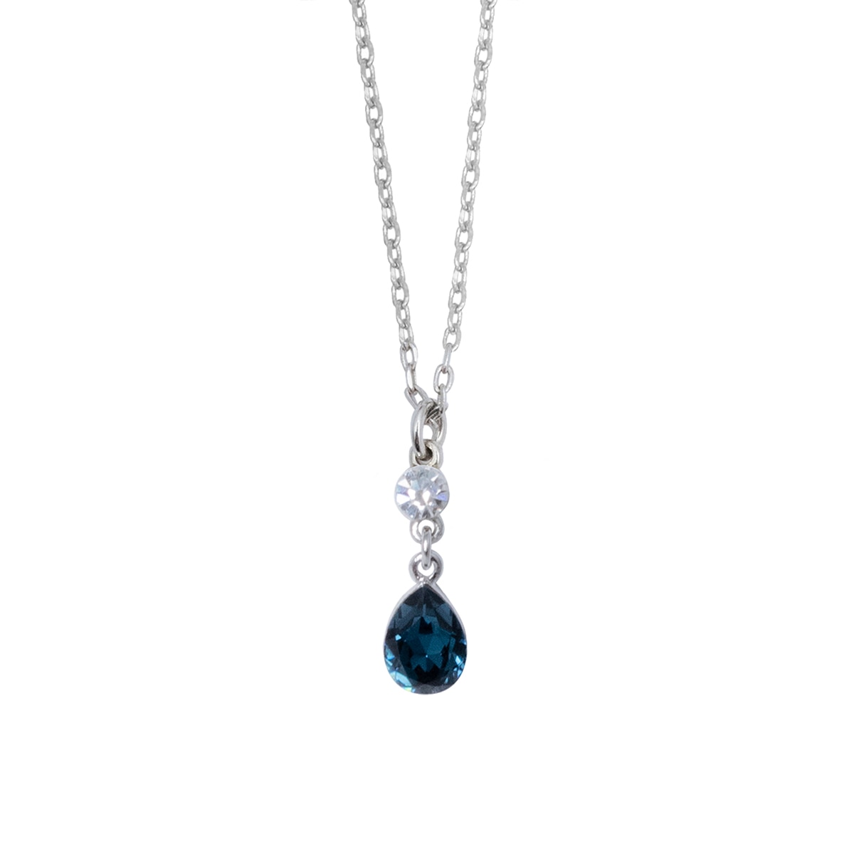 Dije con Cadena en Acabado Rodio con Cristal Y Gota Mossimo