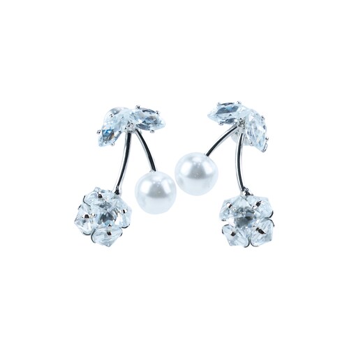 Aretes Cereza con Perla y Tipo Diamantes Lulu