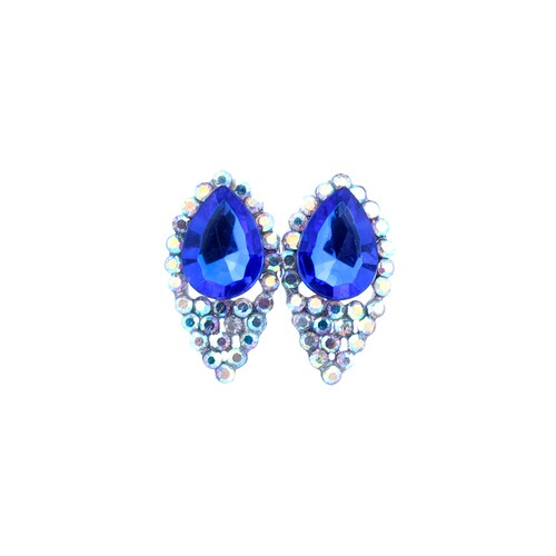 Aretes Ovalados con Brillos y Piedra Azul C2C