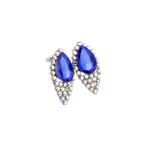 Aretes Ovalados con Brillos y Piedra Azul C2C