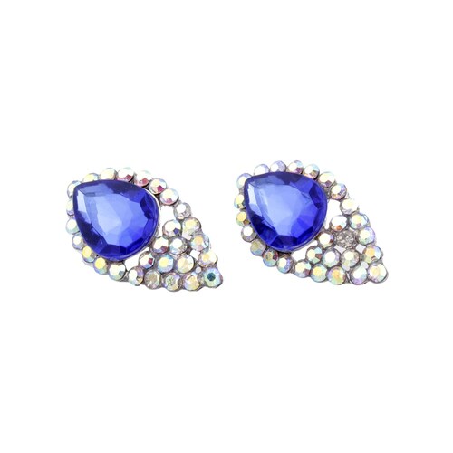 Aretes Ovalados con Brillos y Piedra Azul C2C