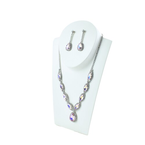 Set de Collar con Piedras Ovaladas en Tono Rosa con Aretes de Gota Lulu