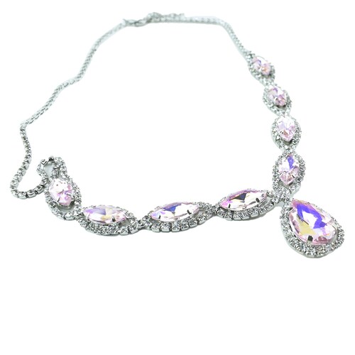 Set de Collar con Piedras Ovaladas en Tono Rosa con Aretes de Gota Lulu