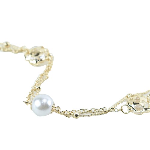 Collar Largo Doble Cadena con Perlas Y Dijes de Flor  Lulu