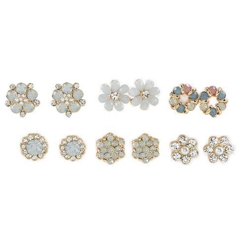 Set de Aretes de 6 Pares con Silueta de Flores con Piedras Decorativas  Lulu