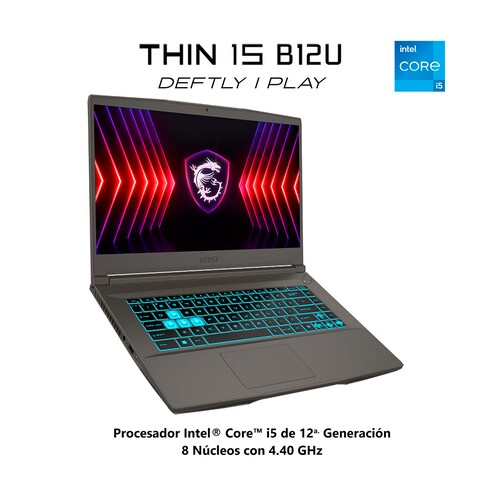 Laptop Gaming Msi Thin 15 B12Uc-1882Mx Intel Core I5 Nvidia Geforce Rtx3050 16Gb Ram 512Gb Ssd 15.6" Fhd 144Hz Gris