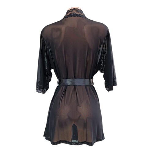 Bata Pijama Zelina de Mesh con Encajé Y Liston para Mujer