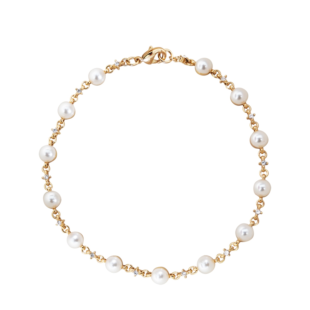 Pulsera Dorada con Perla Y Cristales Carre