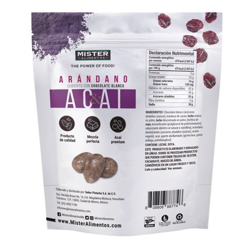  Arándano Cubierto con Chocolate Blanco Y Acai 100G Mr Pistacho