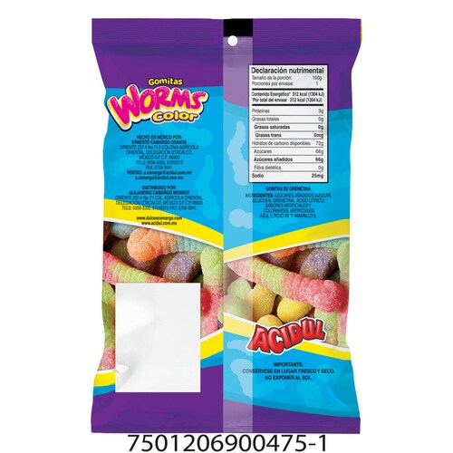 Gomitas de Oruga Neon 100 G Gomitas Acidul
