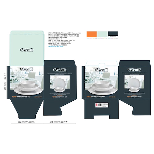 Vajilla de Porcelana  12 Piezas Blanco  Tabletops Avenue