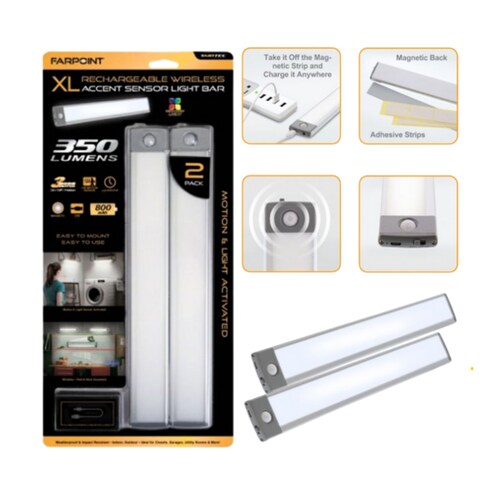 Set de 2 Lámparas de Barra Inalámbrica Recargable 350 Lm Farpoint