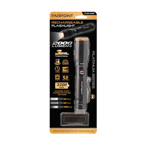 Linterna Recargable 2000 Lm con Usb Batería Litio 2200 Farpoint