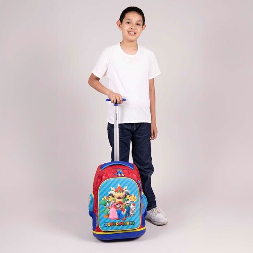 Mochila Rodante Squat Mario Bros Primaria Rojo Che