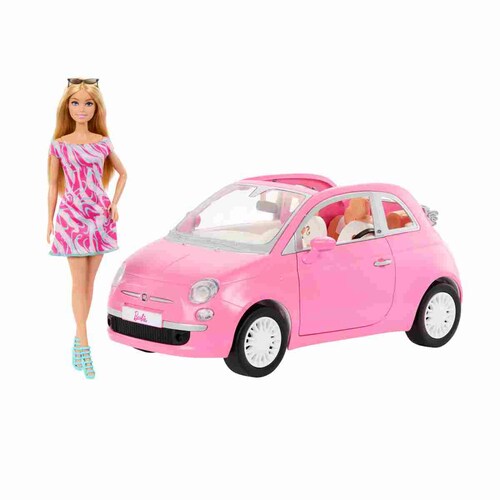 Barbie Fiat Rosa con Muñeca Mattel