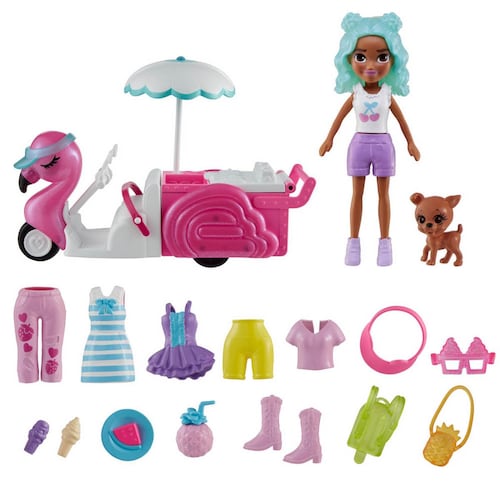 Polly Pocket Set de Juego Carrito de Bocadillos de Flamingo Mattel